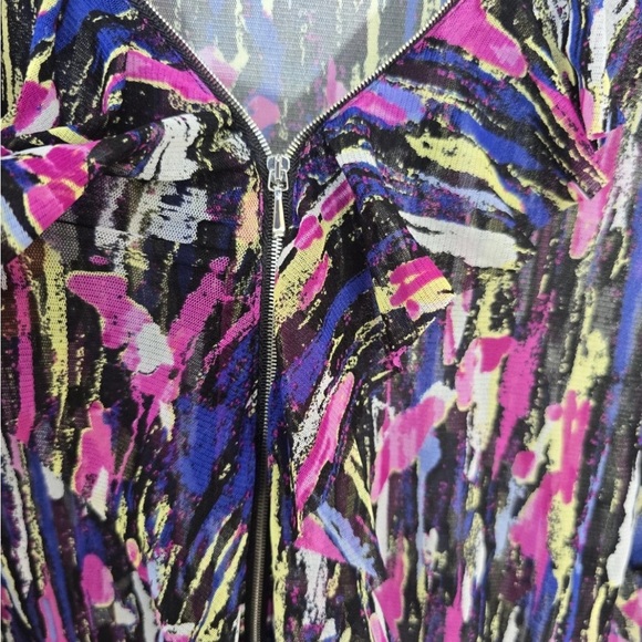 Inc International Sheer Blouse 1X Plus Womens Rainbow Ruffles 3/4 Sleeve Y2K - Picture 6 of 12